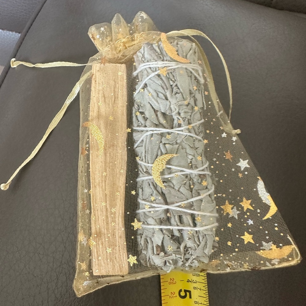 Smudging Sage Bundle Gift Set in Gold Organza Bag - Picture 3 of 3